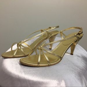 Miu Miu “Capretto” Gold Sandals